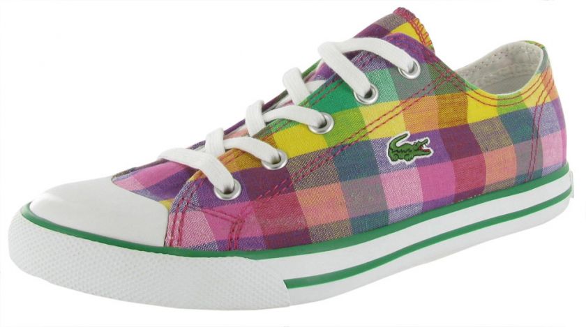 LACOSTE L27 Text Canvas Plaid Casual Retro Sneakers Womens Shoes Sz 