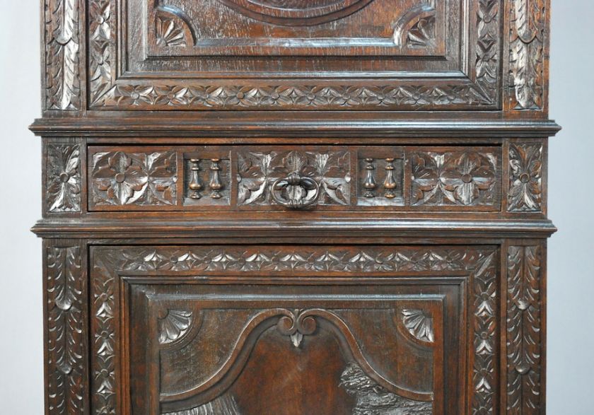 FINELY CARVED ANTIQUE 19TH C. FRENCH BRITTANY CABINET CUPBOARD 