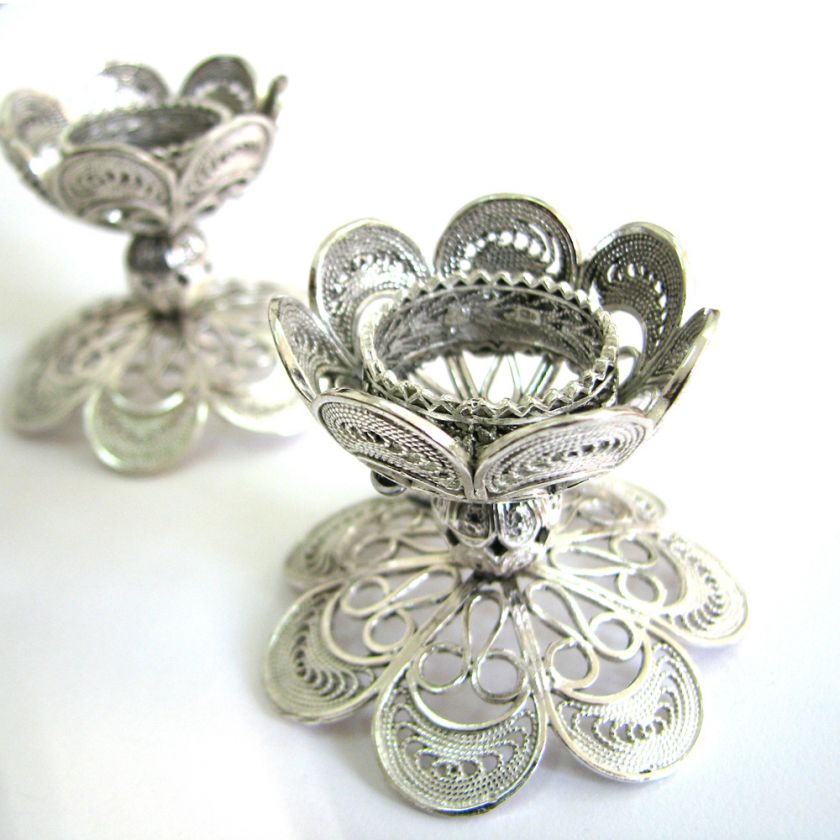 925 Sterling Silver Artisan Filigree CANDLESTICKS   ID711  