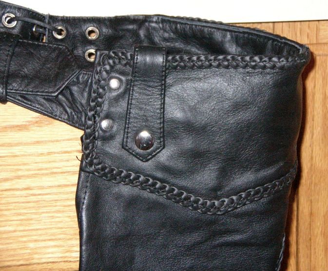 NEW Mens Top Grain Solid Buffalo Leather Motorcycle Chaps Braid Trim 