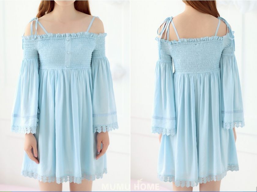 SPAGHETTI STRAP OFF SHOULDER DRESS SPEAKER SLEEVE 1850  