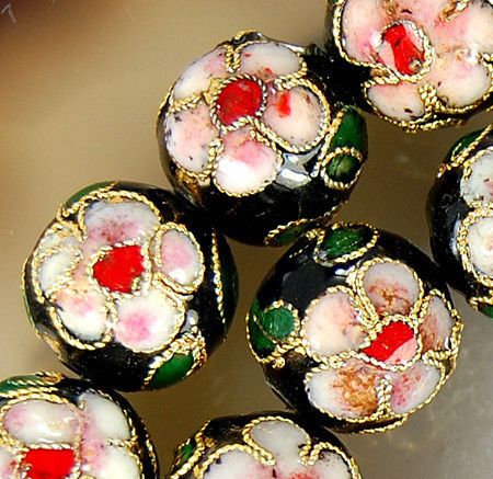 12mm Black Cloisonne Round Beads 33pcs  