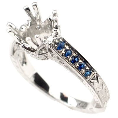 33CT F VS BLUE SAPPHIRE & DIAMOND SEMI MOUNT RING  