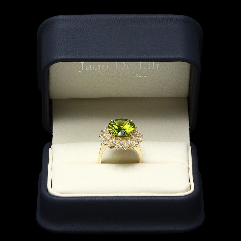   CERTIFIED 14K YELLOW GOLD 8.80CT PERIDOT 0.80CT DIAMOND RING  