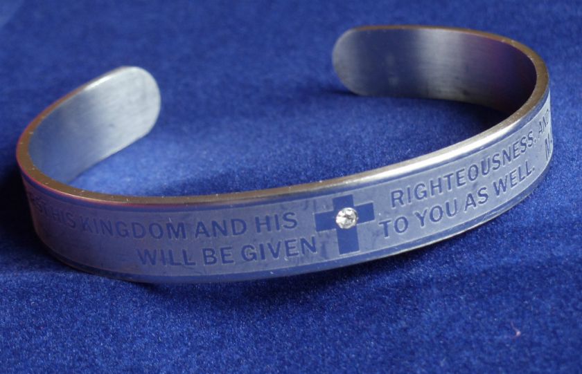 Silver Religious Cuff Bracelet Christian Matthew 633 Bible Verse 