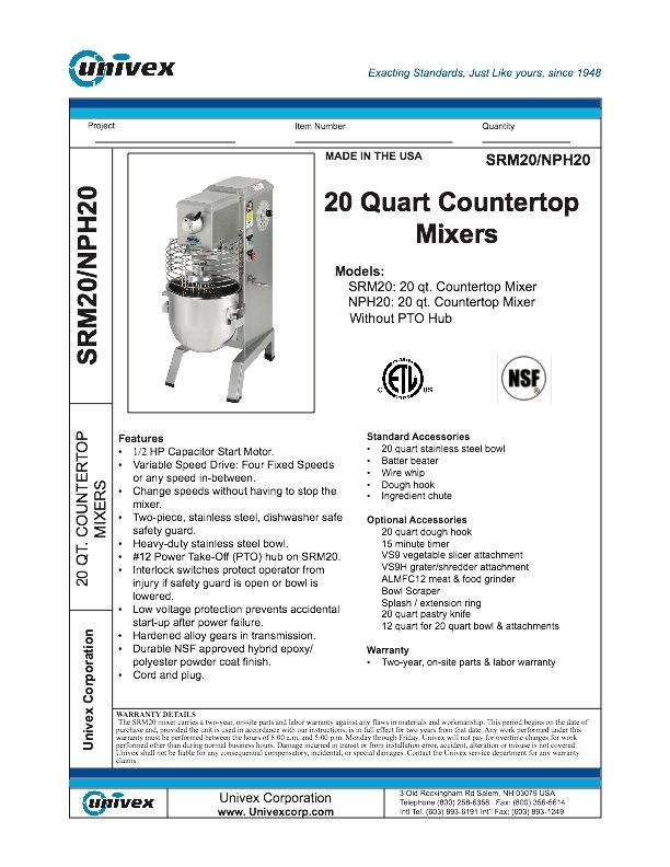 NEW UNIVEX SRM20 MIXER SRM20  