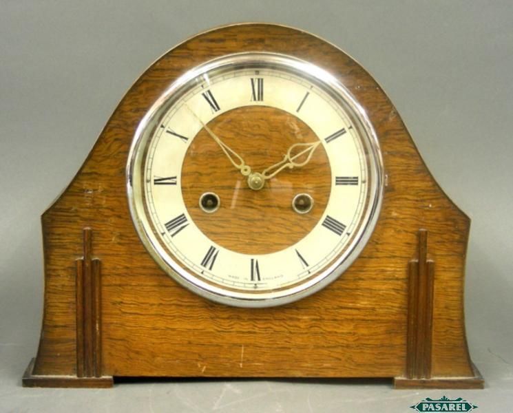 English Art Deco Smiths Enfield Oak Mantel Clock 1930s  