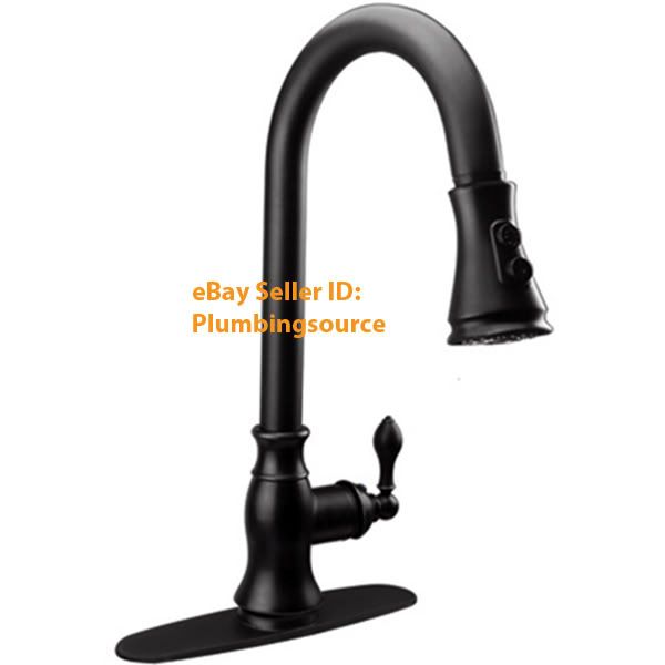 Single Handle Kitchen Faucet Pull Down Spout Flow & Spray,1 Hole Mount 