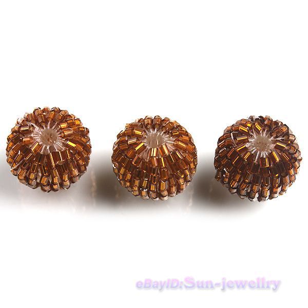 15pcs Coffee Tube Glass Mini Seed Full Covered Round Acrylic Beads 