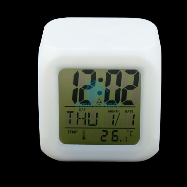   Shape Glowing LED 7 Color LCD Digital Thermometer Alarm Clock M  