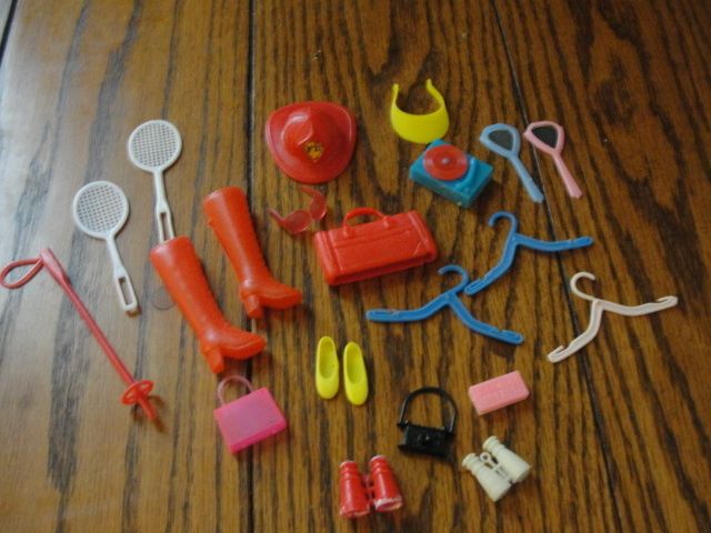 Vintage LOT of BARBIE Shoes Tennis Rackets Record Player Binoculars 