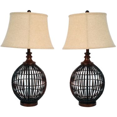 Bird Cage Island Beach Table Lamp Set of 2 Paradise Casual Elegant NEW 