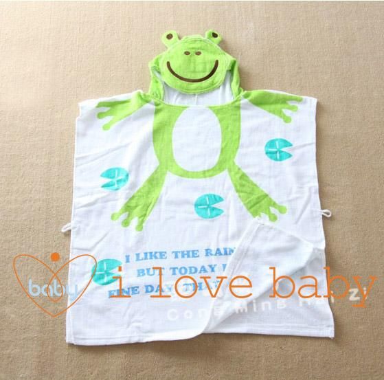 Green Frog Baby Splash Wrap Bath Hooded Towel Robe  