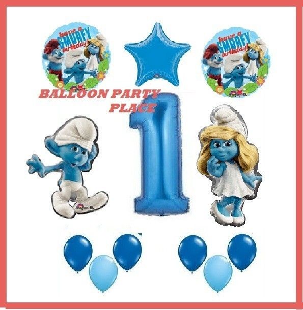   HAPPY first BIRTHDAY balloons party supplies 1st decorations smurfette