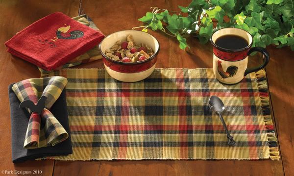   Countryside Rooster Cotton Plaid Manor Placemats Table Linens  