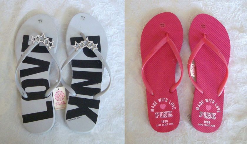 SET 2 VICTORIA SECRET PINK WHITE BLACK BLUE GRAY FLIP FLOPS M 7/8, L 9 