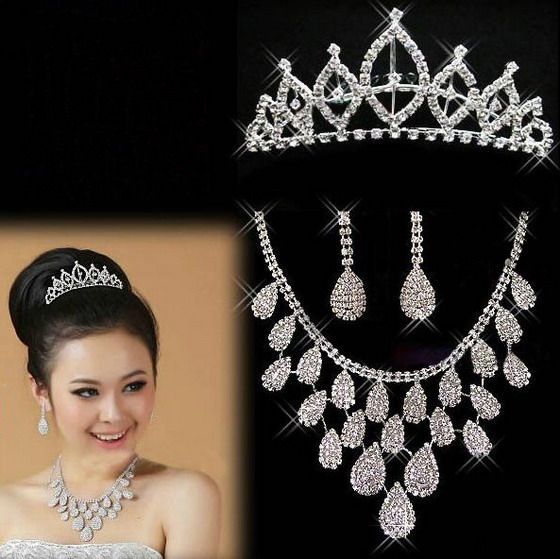 BRIDAL WEDDING PARTY JEWELRY CRYSTAL TEARDROP STYLE TIARA CROWN 