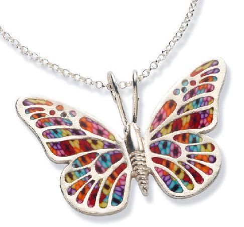 Flower Sterling Silver Butterfly Open Wings Necklace  