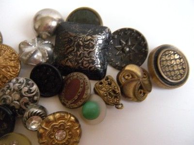 LOT OF 28 ANTIQUE / VINTAGE METAL MOP RHINESTONE BLACK GLASS  