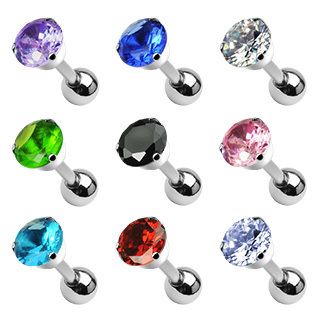   CZ 16g Tragus Cartilage Stud Earrings 1/4 Bar 5mm Triple Prong