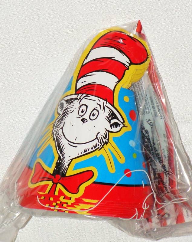 NEW~ CAT IN THE HAT~ 8 PARTY HATS PARTY SUPPLIES  