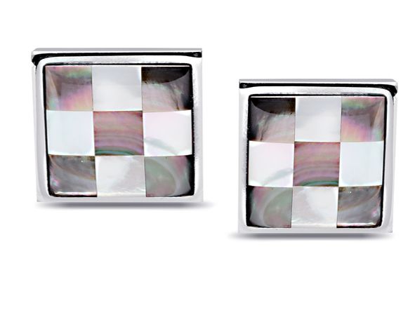 Mens Natural Opal Black & White Checker Board Cufflinks  