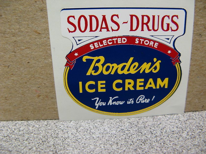 PAIR BORDENS ICE CREAM SODA DRUGS TOY TRUCK DECALS VINYL PEEL N 