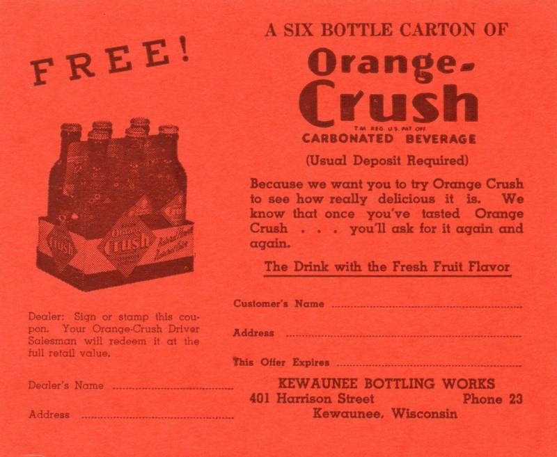 ORANGE CRUSH FREE CARTON COUPON  