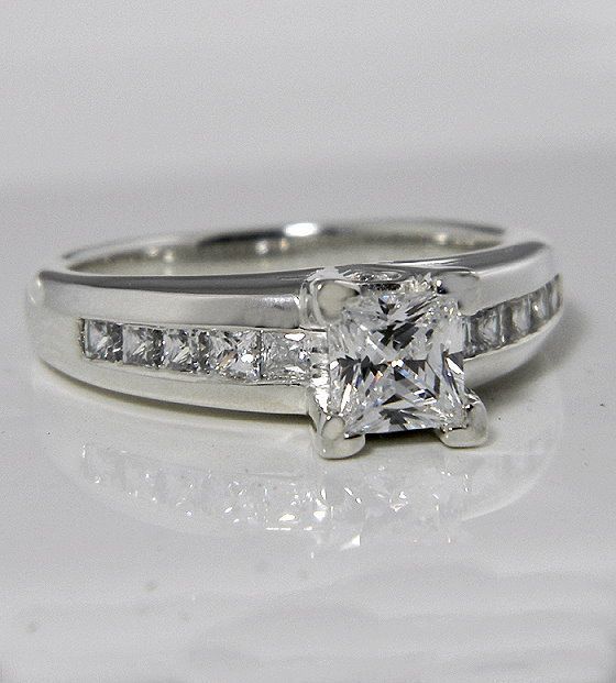 25 CTW PRINCESS CUT ENGAGEMENT RING W/CHANNEL SET ACCENTS SOLID GOLD 