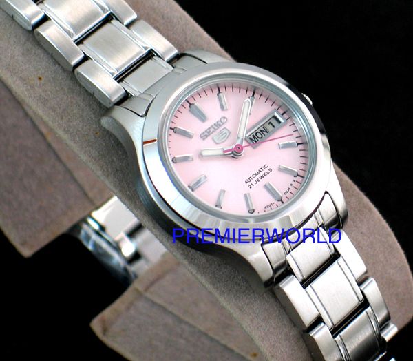   new seiko 5 ladies automatic steel soft pink day date watch symd91k1