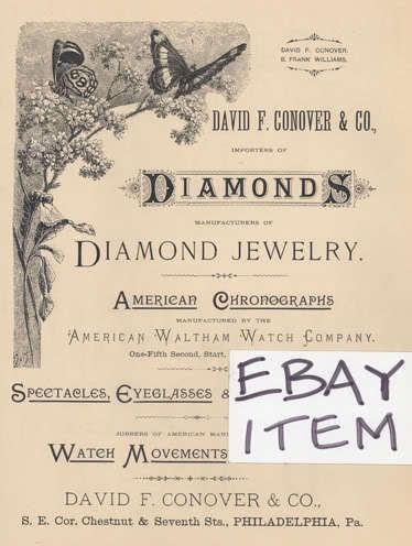 1887 DAVID CONOVER DIAMONDS JEWELRY PHILADELPHIA PA  