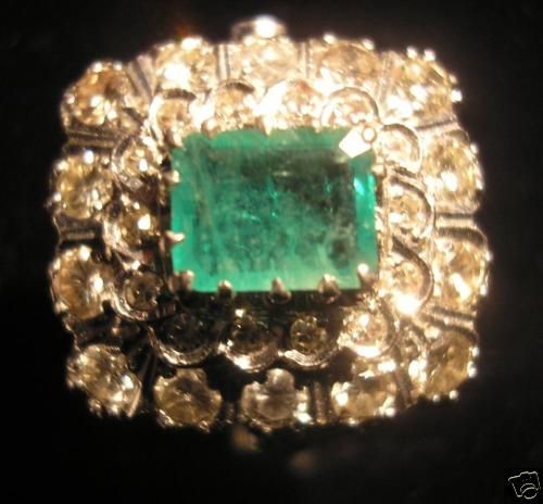 Art  Deco style diamond ring ,emerald ,14 kt white gold  