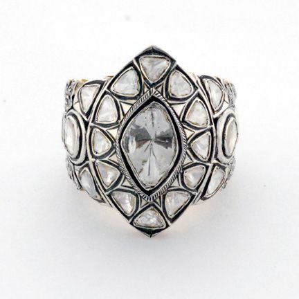   Style Rose Cut Diamond Pave .925 Sterling Silver 14k Gold Ring Jewelry