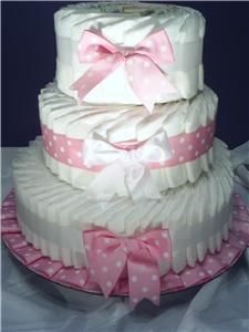 Three Tier Pink with White Polka Dot Diaper Cake  