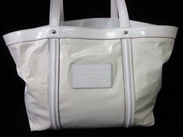 DOLCE & GABBANA Ivory Patent Leather Large Tote Handbag  