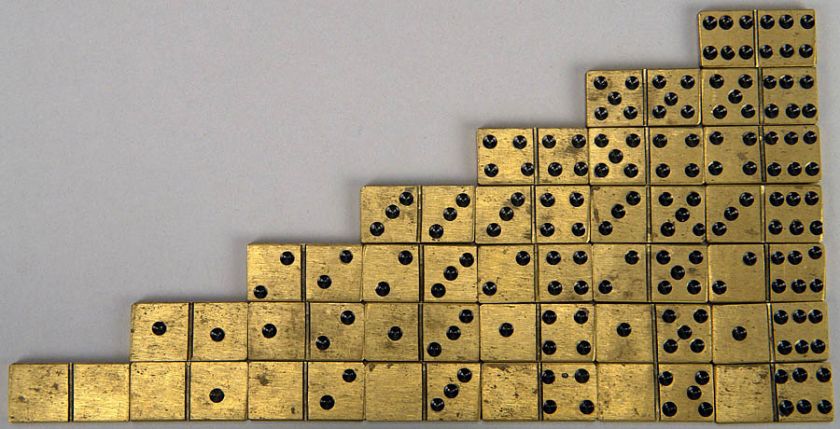 05664 Miniature Double Six Set Brass Dominoes 19th C.  