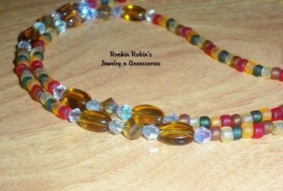 Czech Crystal Eyeglass Chain Holder with Fall/Autumn Colors  