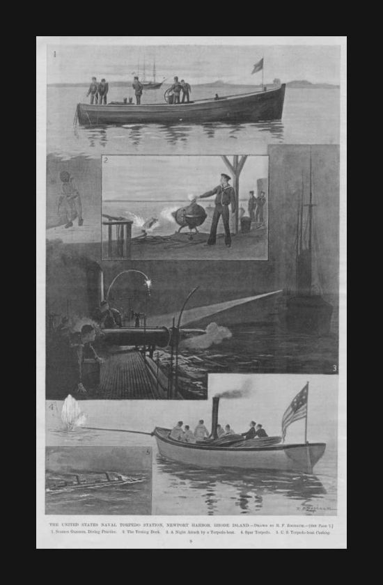 Hard Hat Divers, Newport Naval Station, antique print 1896  