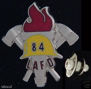 LA Fire Dept Olympic Pin ~ Silver Torch   yellow helmet  