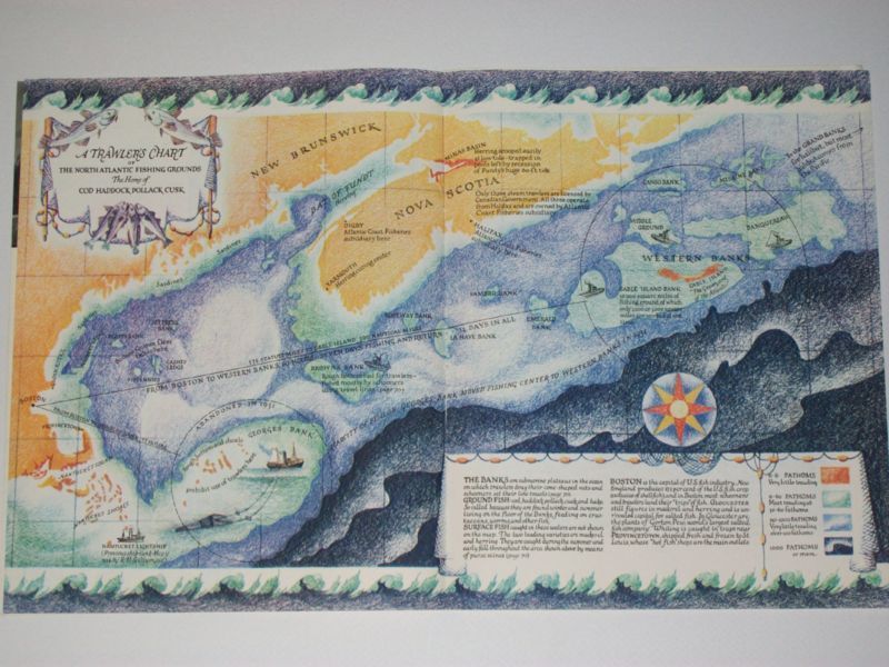 1935 MAP NORTH ATLANTIC FISHING GROUNDS GRAND BANKS FISHING 