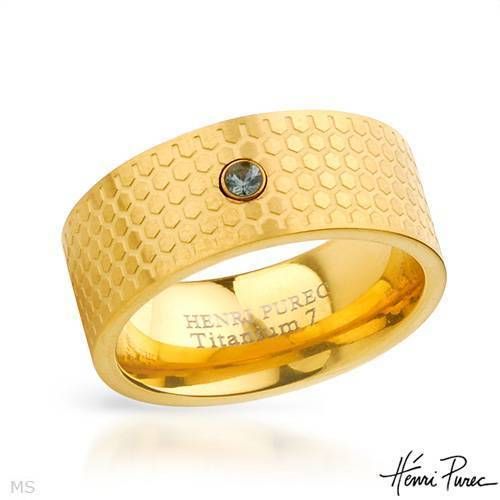 HENRI PUREC Ring Gold Tone Titanium and Sapphire Sz. 13 $170  