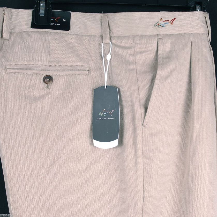   Norman Shark Khaki Microfiber Pleated Golf Dress Pants 38x32 40x32 NWT