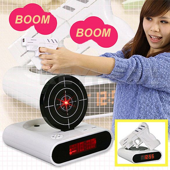 LCD Target Gun Model Alarm Clock Gadget Toy With Laser  