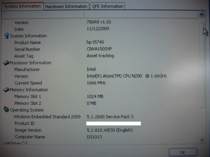 HP COMPAQ T5740 THIN CLIENT TC N280 ATOM 1.66GHZ 1GB RAM 2GB VU899AA 