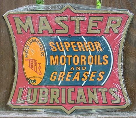 Vintage GAS STATION Ad Sign MASTER LUBE OIL Garage Tin  