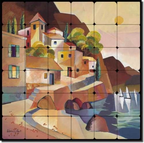 Cullar Village Landscape Art Tumbled Marble Tile Mural  