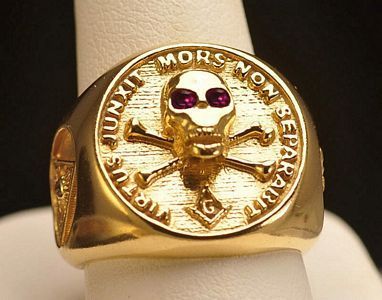 Gold plated free mason MASONIC RING Skull Freemasonry  