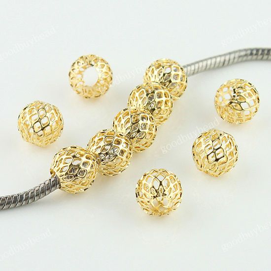 WHOLESALE MESH NET BALL FINDINGS EUROPEAN BIG HOLE CHARM BEADS 10MM 