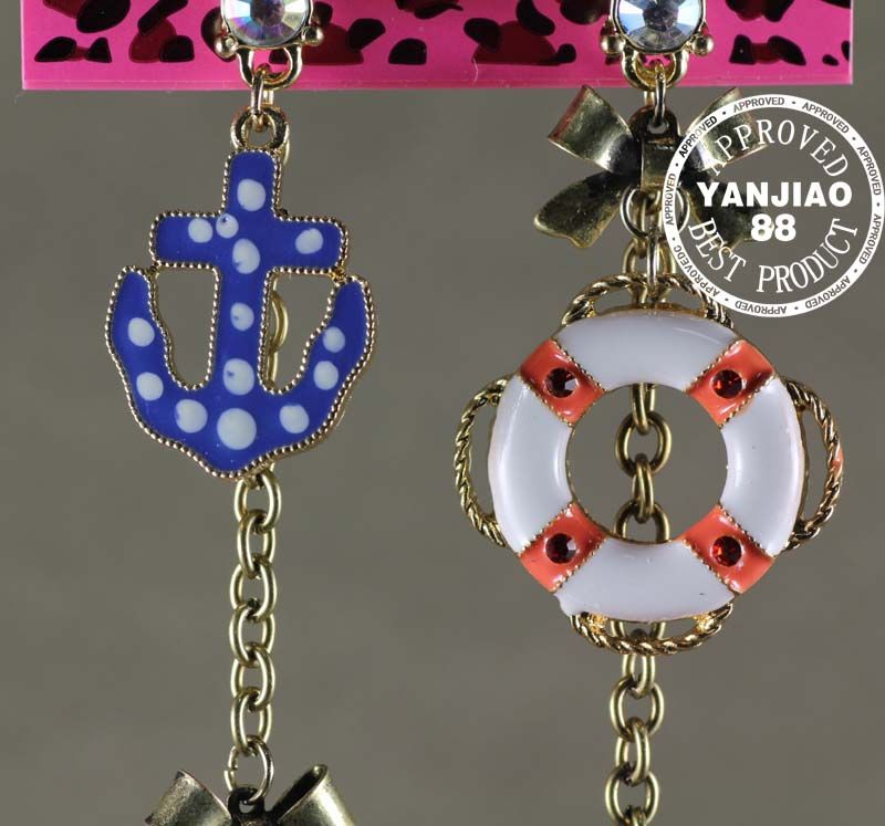   Vintage Style Nautical Blue Anchor & Rescue Ring Dangle Earrings