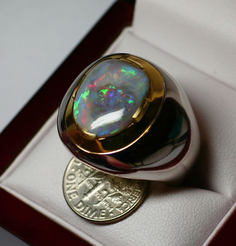 MENS NEW GONDWANALAND OPALS SOLID 6 CARAT OPAL RING  